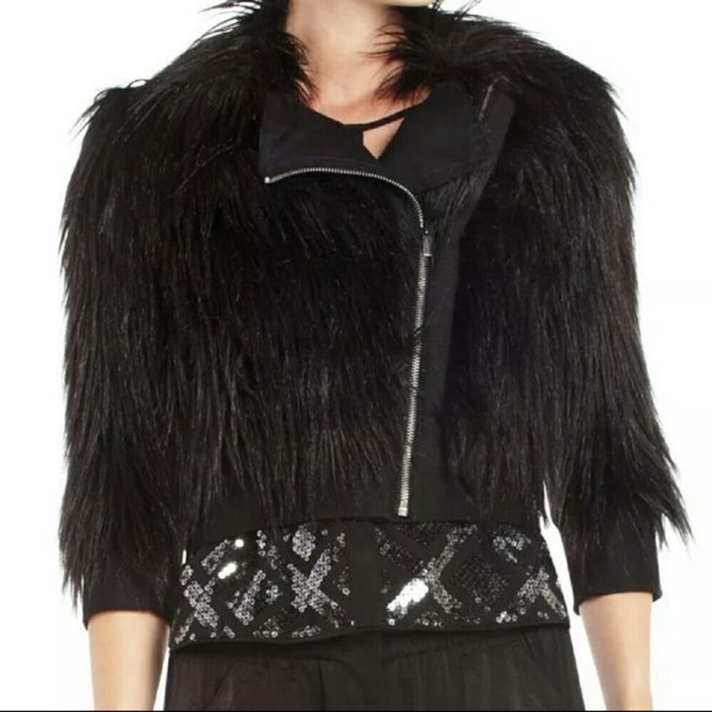 BCBGMAXAZRIA Brenton Black Fur Jacket